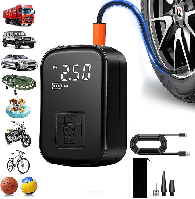 Tire Inflator Portable Air Compressor for Car, 150 PSI Cordless Mini Bike Tire Pump, Air Pump for Auto, Motorcycle, Bicycle, Balls with Pressure Gauge LED Light