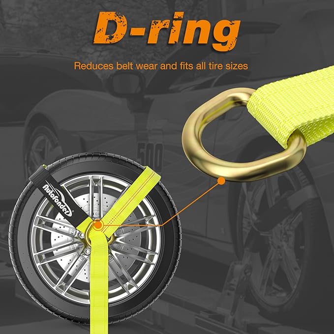 Tire Tie Down Straps with Snap Hook-10,000lbs Break Strength-2" x 10ft Heavy Duty Wheel Straps for Car,Trailer, SUV-4 Pack Side by Side Tie Downs with Storage Bag