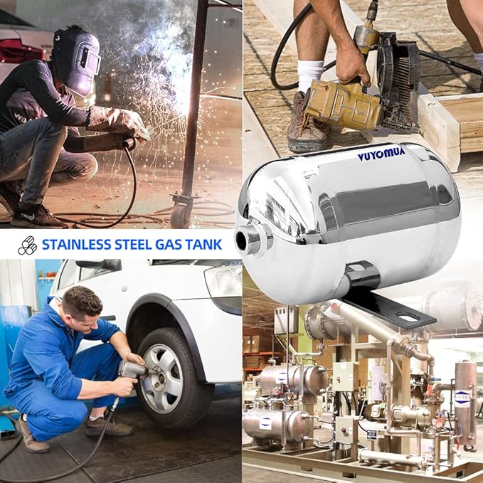 1/4" NPT Air Compressors 0.3 Gallon Stainless Steel Portable Air Compressor Max 180PSI Air Reservoir Water Storage Tank for Truck, Car, Air Horn, Inflating Tires, Air Ride