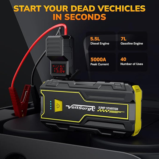 Car Jump Starter, 5000A Portable Jump Box for Cars (Engines up to 7.0L Petrol / 5.5L Diesel), 12V Battery Jumper Starter, LED Flashlight with USB Ports