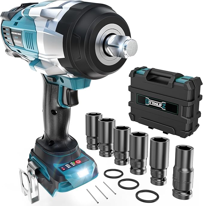 DIYtoolifz Cordless Impact Wrench 1/2" Compatible with Makita 18v Battery, 1700 Ft-lbs High Torque Impact Driver with 6Pcs Sockets & Storage Case, Impact Gun with 4 Modes & LED Light(Tool Only)