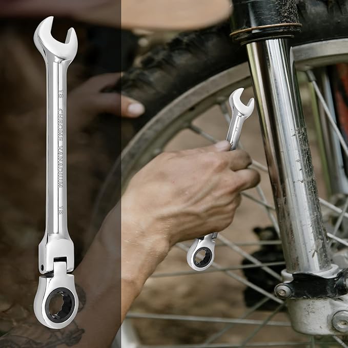 18mm Flex Head Ratchet Wrench, 12 Point Chrome Vanadium Steel Combination Spanner with 72 Tooth Ratcheting Gear, Metric Industrial Grade Tool for Automotive and Mechanical Maintenance