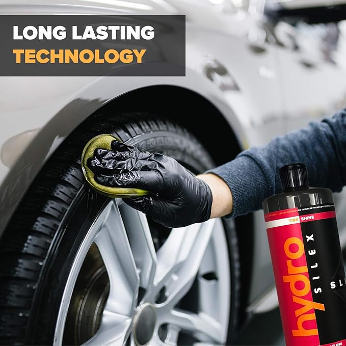 HydroSilex Car Tire Shine Gel and Conditioner. SIO2 & Black Dye Infused, No Sling Formula. Enhances Tires Color & Finish, Leaves Your Tires Looking Clean For Weeks. (16oz)