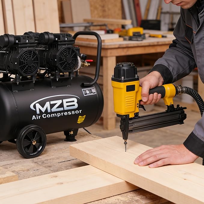 MZB 13.2 Gallon Ultra Quiet Air Compressor 115Psi Steel Tanks Oil Free Air Compressor Ideal for Tire Inflation Pneumatic Tool Spray Painting 70dB Noise Level