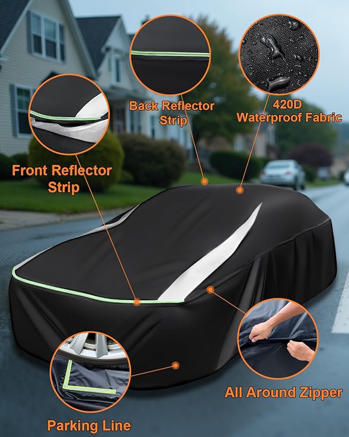 Full Enclosed Car Cover for Automobiles Universal Fit Camaro,Dodge Challenger/Charger,Accord,Camry,Altima,5 Series,Chrysler 300,Sonata,Malibu,Lexus ES,Passat,CT5,Audi A6/A7,K5/Stinger,Jaguar XJ