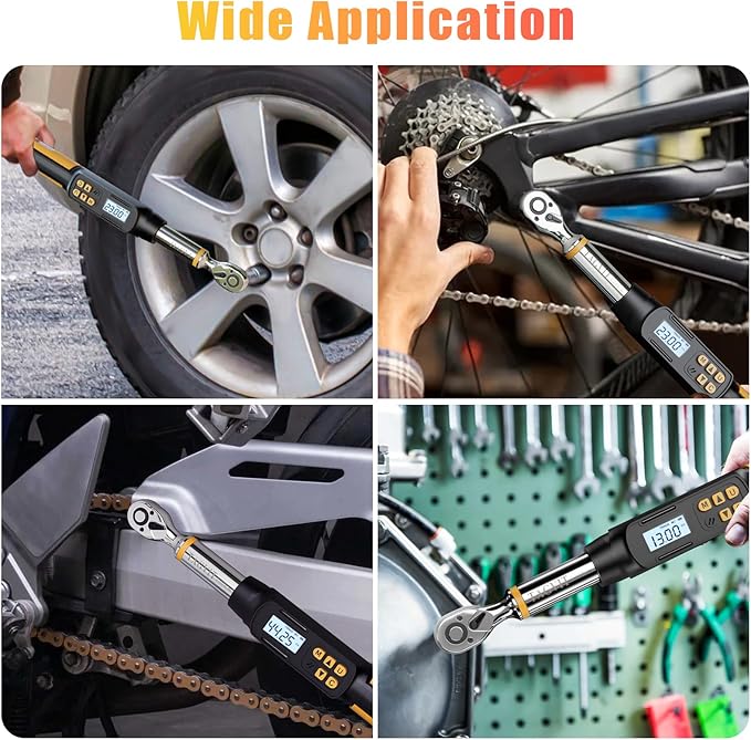 3/8 Inch Drive Digital Torque Wrench, 2.21-44.25 Ft-lb/3-60 Nm Bike Electronic Torque Wrench with Preset Modes, Data Storage, Buzzer and LED Flash Notification for Bicycle Moto