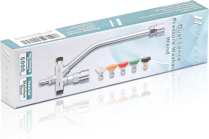 M MINGLE Dual Lance Pressure Washer Wand for Foam Cannon, Dual-Connector Power Washer Wand with 5 Pressure Washer Nozzle Tips, 5000 PSI
