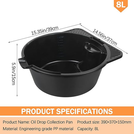 2 Pcs 2 Gallon (8L) Heavy Duty Oil Drain Pan, Portable Lube Drain Pan for Oil Changing - Fits Cars, Lawn Mowers, ATVs, Outdoor/Garage Use 