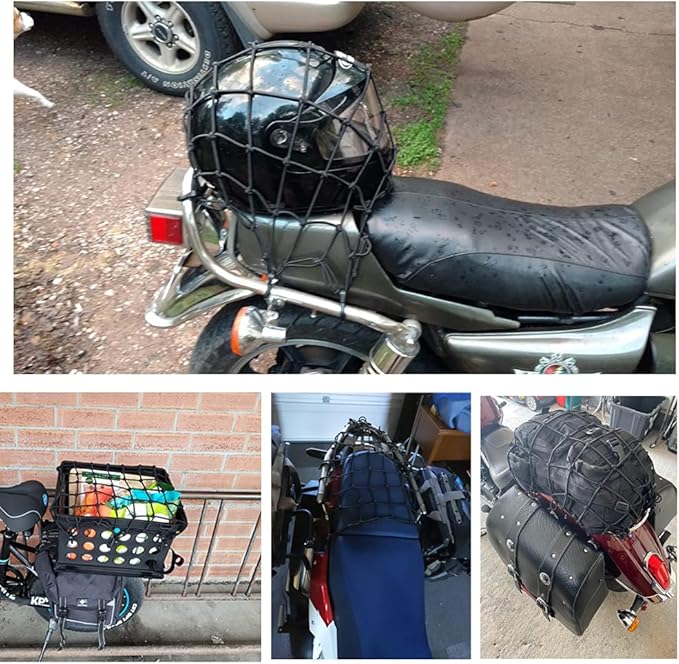 2Packs 15''x15'' Cargo Net, Heavy Duty Bungee Net Stretch up to 30'' x 30'',Gear Helmet Luggage Thicken Netting with 2"x2" Small Mesh & 6 Adjustable ABS Hooks for Motorcycle, Bike, ATV