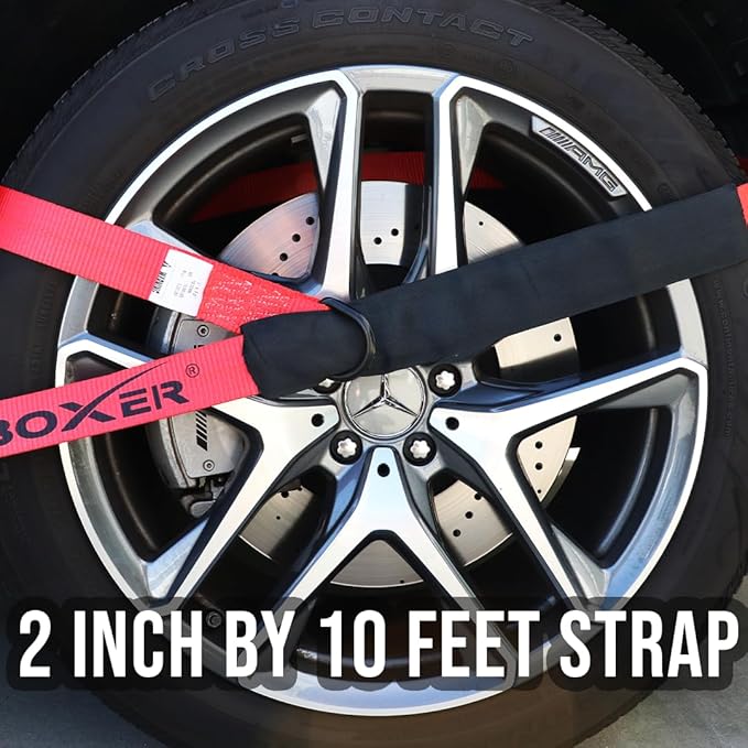 Boxer Pro 2 in x 10 FT Red Lasso Tow Strap with Forged D Ring – Protective Sleeve – Car Tie Down, Auto Hauler, Auto Transport – 10,000lbs - 10 Pack