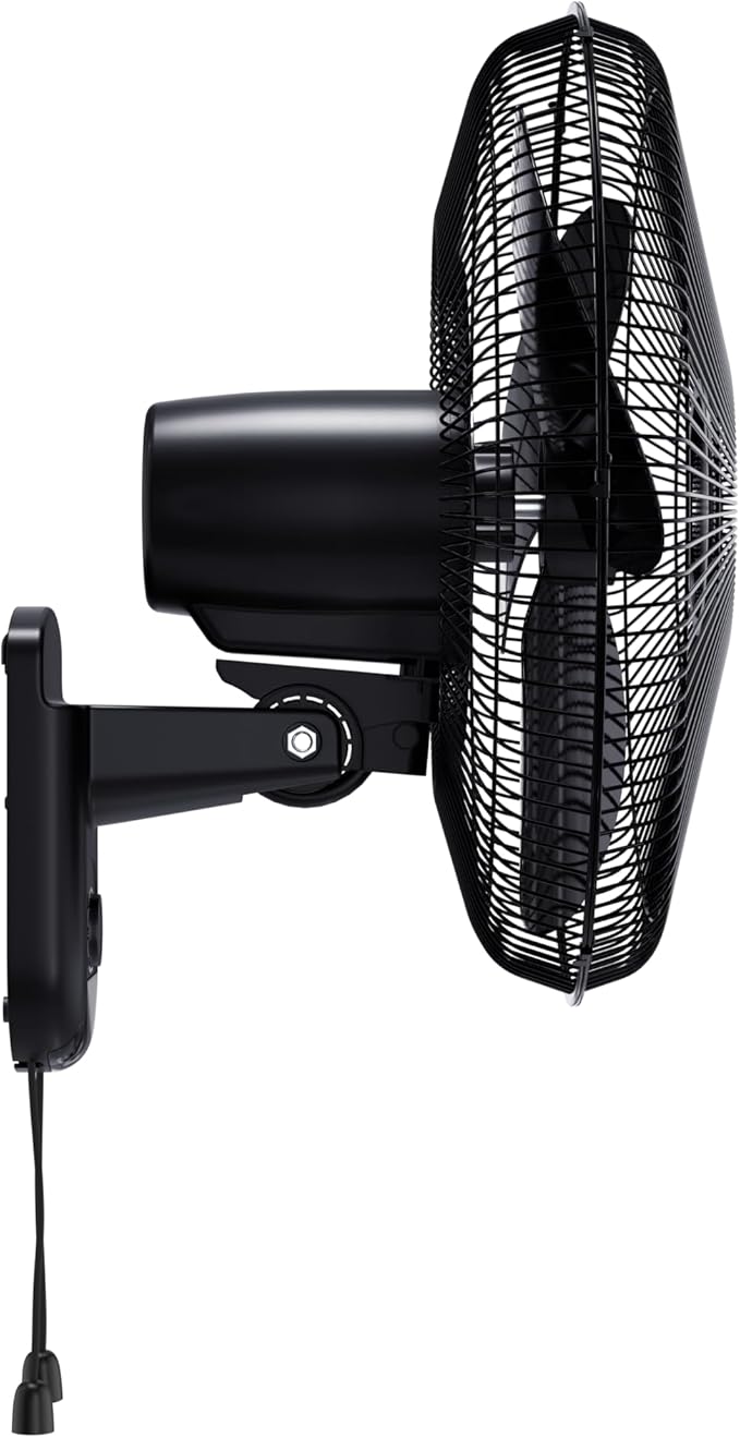 Comfort Zone 16-Inch Oscillating Wall Mount Fan – Quiet 3-Speed Indoor Fan with 60° Adjustable Tilt, Pull-Chain Control & Durable Metal Grille – Space-Saving Cooling for Home, Office, & Greenhouse
