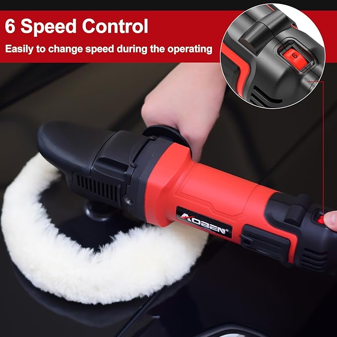 AOBEN 6/7 inch Buffer Polisher,Rotary Car Buffer,1600W Car Polisher Waxer Kit with 6 Variable Speed 1000-3500RPM & 4 Polishing Pads,Detachable Handle for Car Polishing and Waxing