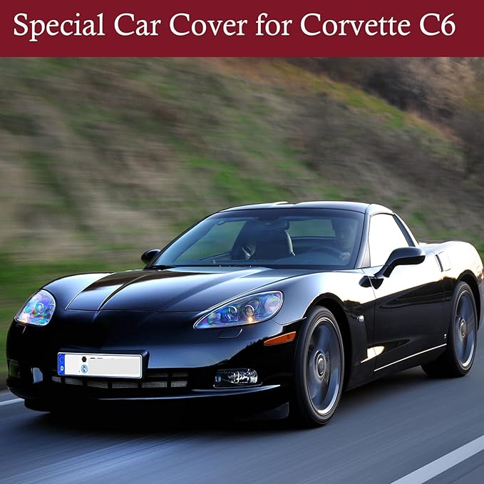 Indoor Car Cover Compatible with 2005–2013 C6 Corvette Custom-fit Breathable Dust-Proof Stretch Car Cover for Underground Garage, Car Show(Black+Red)