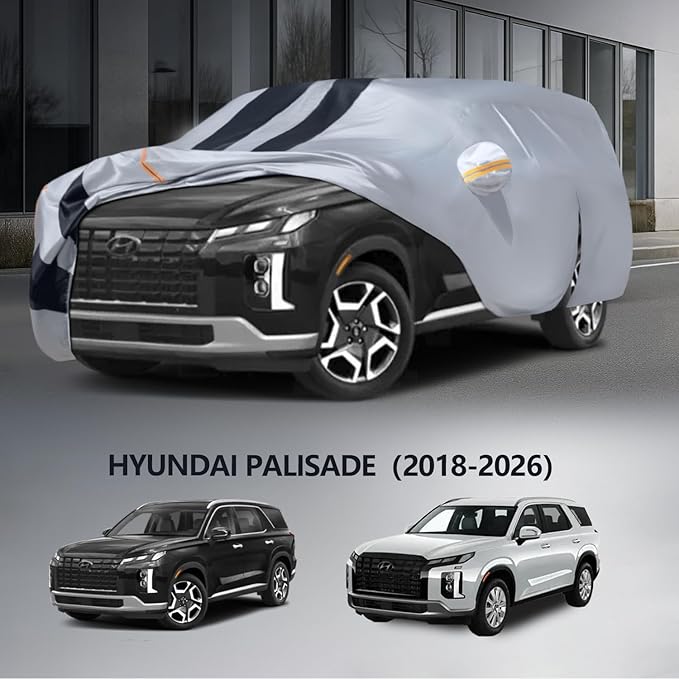 Multi-Layer Car Cover Custom Fit for Hyundai Palisade(2018-2026), 100% Waterproof All Weather for Automobiles, Gift with Towel, Heavy Duty Car Covers for Rain Sun UV Protection with Door Zipper