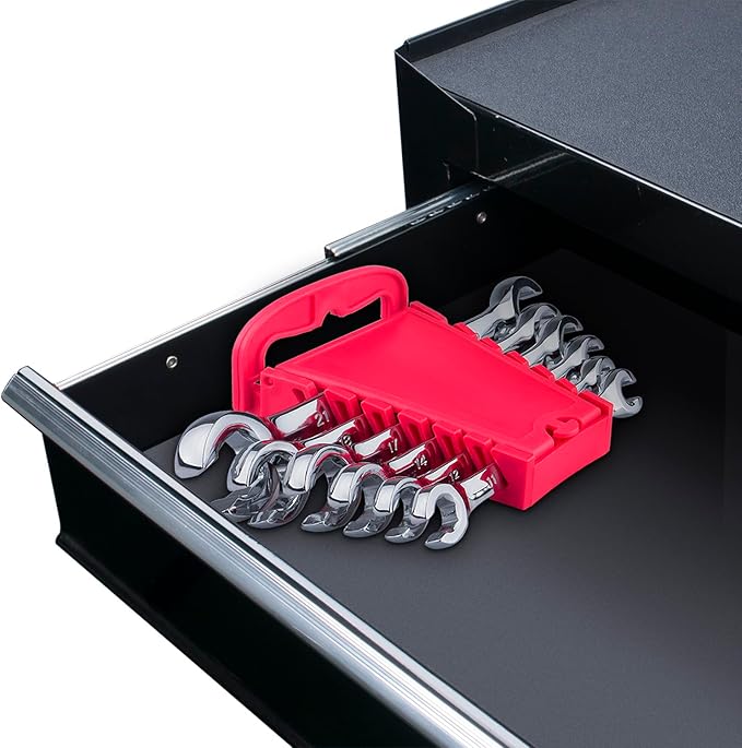 EFFICERE 6-Piece Double-End Metric Flare Nut Wrench Set with Rack, Size 9, 10, 11, 12, 13, 14, 15, 16, 17, 18, 19, 21mm | Cr-V Steel, 6-Point Head, Best Line Wrench for Fuel, Brake, Air Conditioning