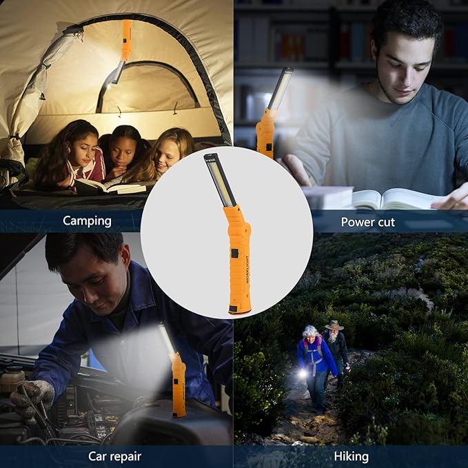 Lmaytech 4 Pack Rechargeable LED Work Lights with Magnetic Base and 360° Rotation, 5 Modes for BBQ, Camping, Reading, and Car Repair