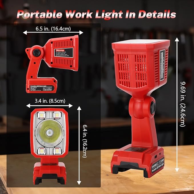 Flashlight Work Light for Milwaukee M18 18V Battery, 18W Work Lights with USB & Type-C Output, Portable Flashlight 1250LM Spotlight & Floodlight 2-1 for Home & Garage Repair (No Battery)
