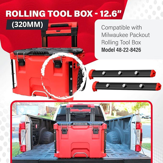 Alpha Engineered Threaded Replacement Packout Rails 12.6" (320mm) Compatible with Milwaukee Packout Rolling Tool Box 48-22-8426- Heavy Duty Aluminum Rails - Fits Packout Accessories - Black