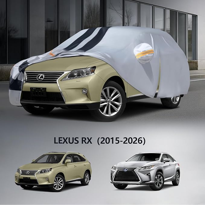 Multi-Layer Car Cover Custom Fit for Lexus RX(2015-2026), 100% Waterproof All Weather for Automobiles, Gift with Towel, Heavy Duty Car Covers for Rain Sun UV Protection with Door Zipper