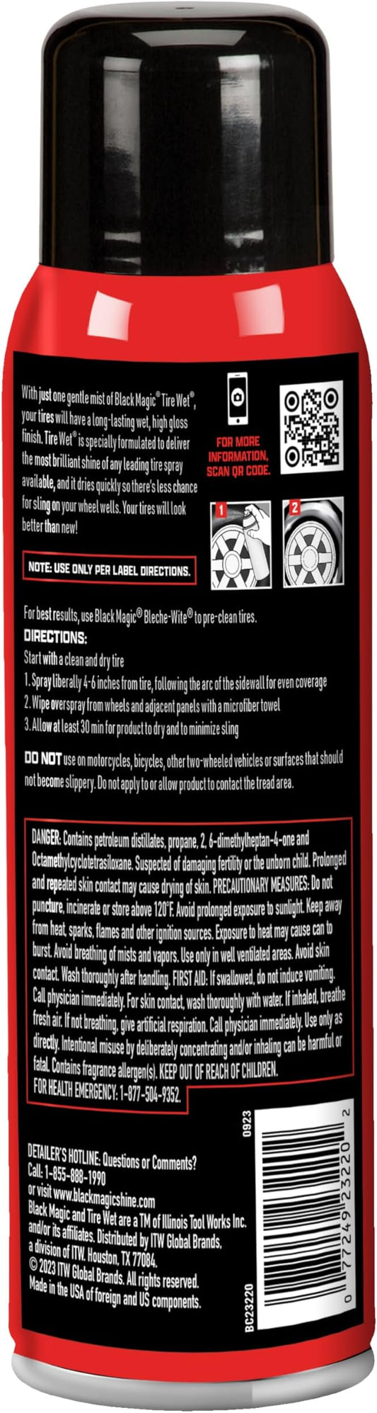 Black Magic BC23220 Tire Wet Spray, 14.5 Oz. - Weather and Rinse-Resistant Formula That Leaves Tires Looking Wet, Black and Glossy With Just One Spray