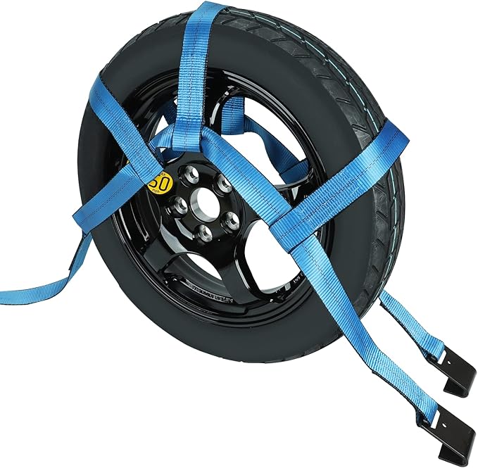 Set of 2 Blue Tow Dolly Straps with Flat Hook, Fits Most 16-20" Tires, Webbing Ratchet Straps