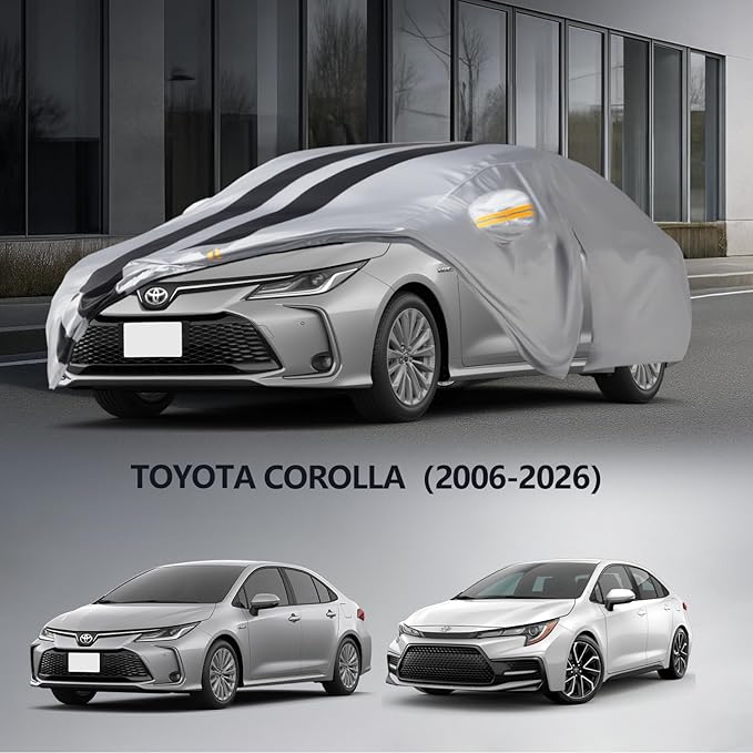 Multi-Layer Car Cover Custom Fit for Toyota Corolla(2006-2026), 100% Waterproof All Weather for Automobiles, Gift with Towel, Heavy Duty Car Covers for Rain Sun UV Protection with Door Zipper.