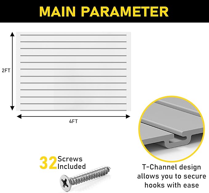Heavy Duty 2x4 PVC Garage Slatwall Storage System (with Endcaps & Screws) - Modular Slat Wall Paneling for Garage Wall Organizer - Interlocking Slatwall Panels for Home & Commercial Use (Grey)