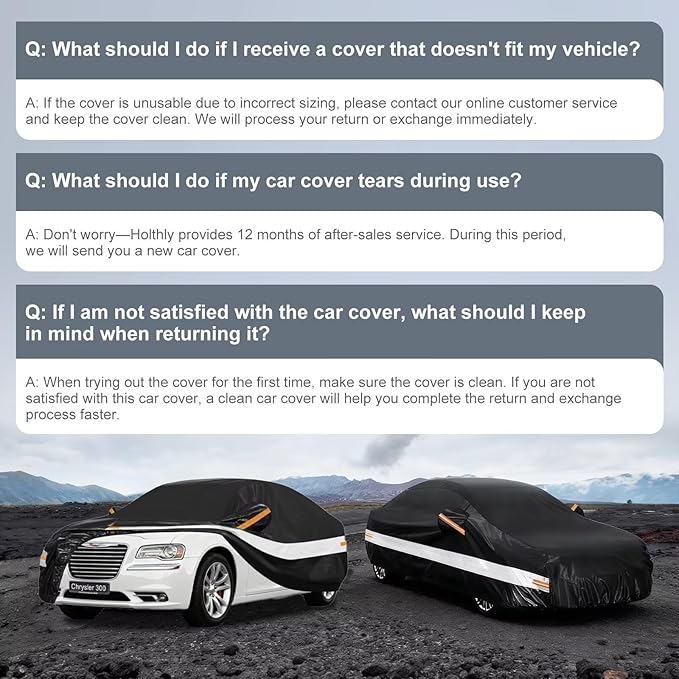 10 Layers Car Cover Custom Fit for Chrysler 300 (2004-2023), Waterproof All Weather for Automobiles, Outdoor Full Cover Sun Dust Rain Protection with Cotton. Black