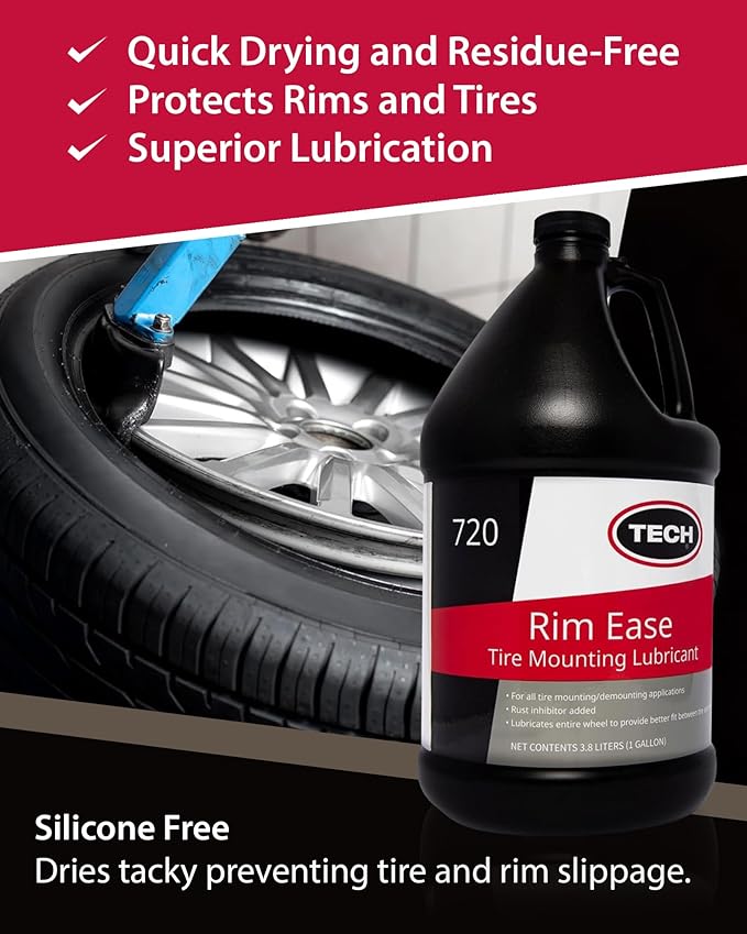 TECH Rim Ease Tire Mounting Lube – Efficient & Easy Tire Mounting & Demounting, Ideal for Automotive & Heavy-Duty Repairs, Petroleum & Silicone-Free, w/Rust Inhibitors, Ready-to-Use Formula, 1-Gallon