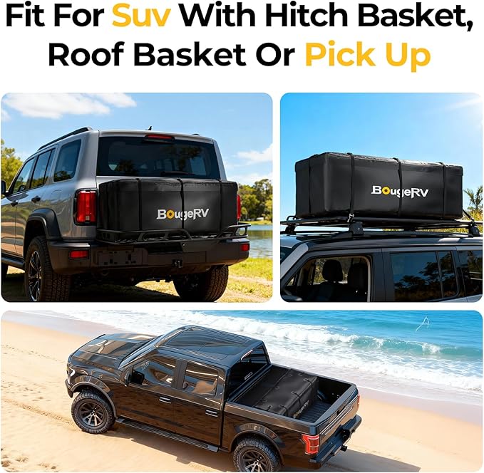 BougeRV Hitch Cargo Carrier Bag with Lock Waterproof Soft Shell 20 Cubic Feet (59" 24" 24") Cargo Bag for Hitch Carrier Include 8 Reinforced Straps for Truck Pickup RV All SUV with Hitch Cargo Basket