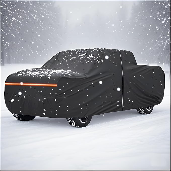 Amooca Heavy-Duty Car Covers Waterproof Sun-Proof All Weather for Automobiles Snow Cover 420D with Door Zipper Cotton Lining Universal Fit for Compact Pickup Truck Length 16.4-18ft