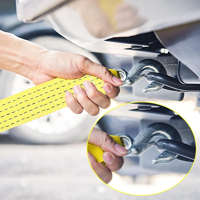 2 Pack 2 Inch x 20 Feet Heavy Duty Tow Strap, Tow Rope with Safety Hooks, Heavy Duty Recovery Strap Towing Strap for Vehicle Recovery, Hauling, Fixing Cargo, 11000lbs Capacity, Yellow