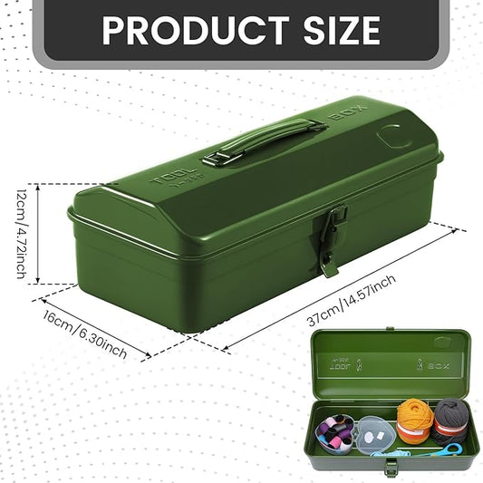 15 Inch Metal Tool Box with Lock - Portable Heavy Duty Workshop Tool Storage Case with Handle, Locking Hardware Organizer Box for Tools, Screws & Parts (Green)
