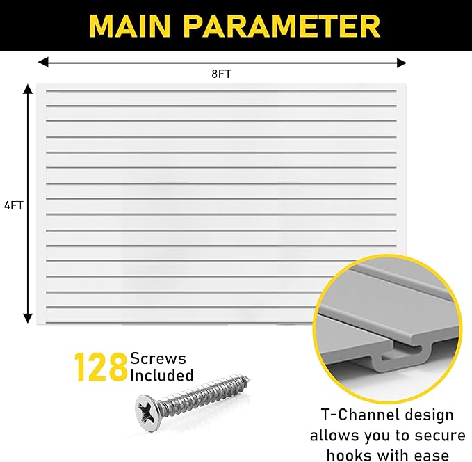 Heavy Duty 4x8 PVC Garage Slatwall Storage System (with Endcaps & Screws) - Modular Slat Wall Paneling for Garage Wall Organizer - Interlocking Slatwall Panels for Home & Commercial Use (Grey)