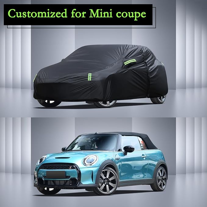 Car Cover Custom Fit for 2014-2024 Mini Cooper/Cooper S 2-Door, Waterproof All Weather Full Exterior Cover Rain Sun Protector with Door Zipper