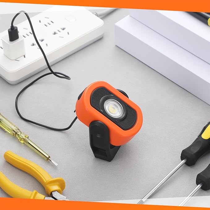 Retisee 2 Pack 780 Lumens Magnetic Work Light USB Rechargeable LED Flashlight Portable Inspection Light for Car Repair Emergency Lighting Mechanics Workshop (Orange-2PK)