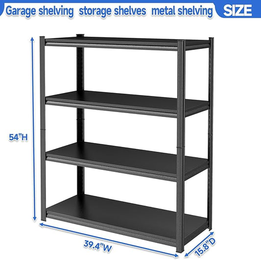 PRESTELION 54" H Storage Shelves Heavy Duty 2000LBS Garage Shelving 4-Tier Storage Rack Adjustable Shelf for Basement, Warehouse, Pantry, Closet, Kitchen 54" H x 39.4" W x 15.8" D, Black