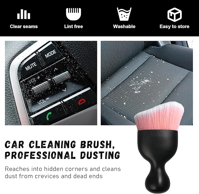 Ziciner 2 PCS Car Detailing Brush, Curved Soft Bristles Auto Removal Dust Collectors, Universal Vehicle Dashboard, Air Conditioner Vents etc Interior Cleaning Tool Accessory (Pink/White)