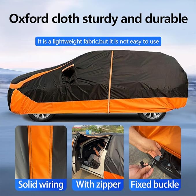 All Weather Outdoor SUV car Covers with ZipperDoor and Reflective Strip for Nissan RogueSport,Honda HR-V, Hyundai Kona/Tucson, ToyotaC-HR, Audi Q3,Lexus Ux 100% Rainproof (SUVLength 168-176 inch)