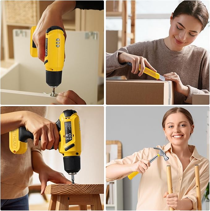 TLGREEN 101 Pcs 8V Cordless Drill and Tool Set,USB-C Rechargeable Power Tool Kit with Brushless Motor & Fast Charge,Lightweight Home Tool Kit for DIY,Repair,and Maintenance with Storage Case(Yellow)