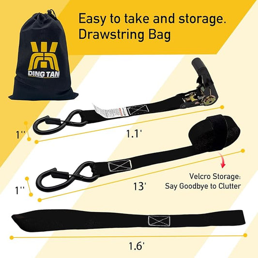 Ratchet Straps Tie Downs (4-Pack) - 1''x 15' (1,680lb Break Strength) - Ultimate Tie Down Straps with Safety S Hooks-for Trucks, Cargo, Moving, Appliances etc. (Black)