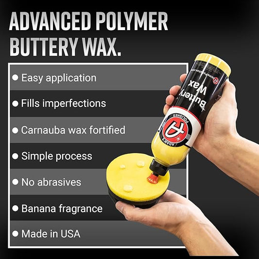 Adam's Buttery Car Wax Kit - Pure Carnauba Wax For Car Detailing Liquid Wet Wax After Car Wash For Shine, Gloss, & Paint Protection - Use W/ Car Cleaning Kit On Car, Boat RV & Motorcycle