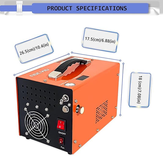 PCP Air Compressor 4500Psi 30Mpa Waterless/oil-free Air Pump Rifle Pistol Paintball Tank Power Supply Built-in 12V car DC 110V AC Household with Power Converter And Oil Wet Filter Easy To Carry
