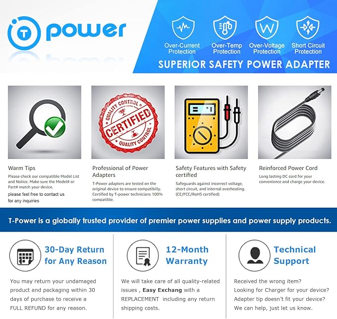 T POWER Charger Cable for NOCO Boost X GBX45 GBX55 GBX75 GBX155 Genius Boost Plus Sport GB20 GB30 GB40 GB50 GB70 1000A Battery Jump Starter Auto Cord Power Supply