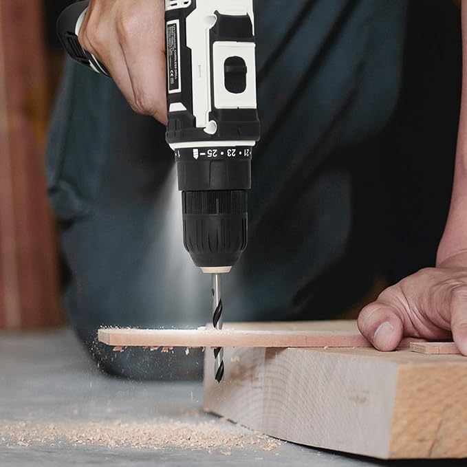 12V Cordless Drill Driver Kit, 2-Speed 0-1600 RPM, 25+1 Torque, 3/8" Keyless Chuck, LED Light, Battery & Charger, Drill Bits Set, for Wood/Metal/Plastic DIY Projects, Home Repair