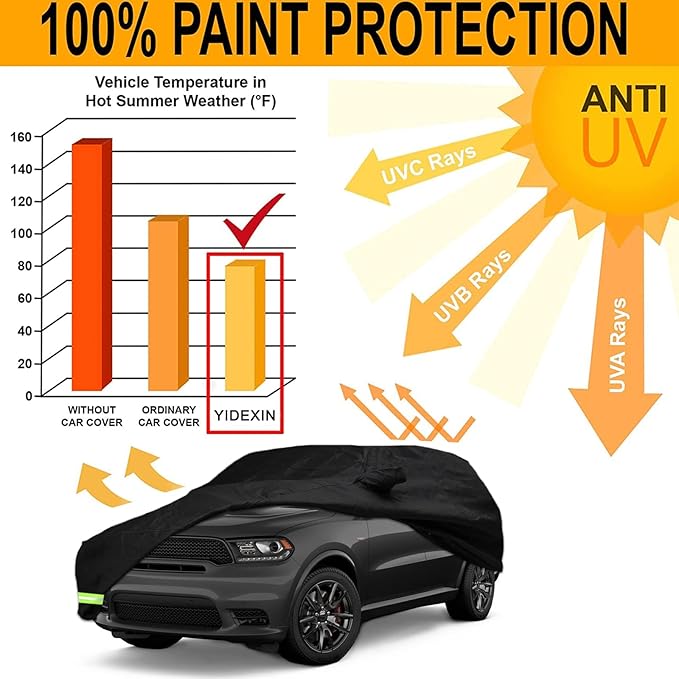Waterproof Car Cover for 2011-2026 Dodge Durango Car Cover 190T Covers Custom Fit 100% Waterproof Windproof Strap & Double Door Zipper Up to 203” L (Black-for Dodge Durango)
