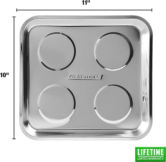 OEMTOOLS 25119 10 Inch x 11 Inch Square Magnetic Tray, Magnet Tool Holder, Heavy Duty Stainless Steel Construction, Tool Organizer Tray Securely Holds Small Parts and Fasteners