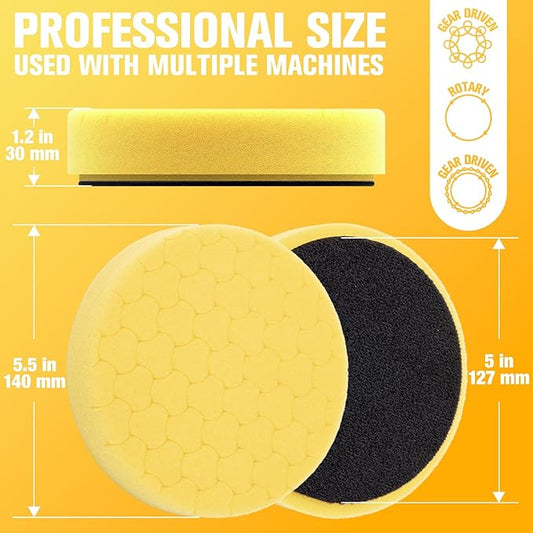 Yellow Polish Pad, Buffing Polishing Pads, 1Pc 5.5 Inch Face for 5 Inch 125mm Backing Plate Compound Buffing Sponge Pads for Car Buffer Polisher Compounding, Polishing and Waxing