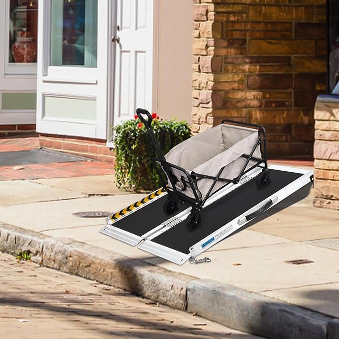 4 FT Portable Wheelchair Ramp for Home Step, Aluminum Handicap Ramp with Non-Skid Surface and Reflective Strips,Weight Capacity 600 LBS