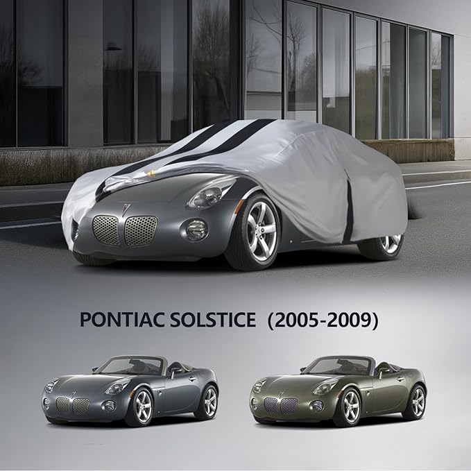 Multi-Layer Car Cover Custom Fit for Pontiac Solstice(2005-2009), 100% Waterproof All Weather for Automobiles, Gift with Towel, Heavy Duty Car Covers for Rain Sun UV Protection with Door Zipper